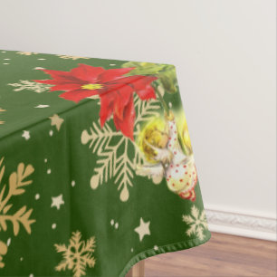 Christmas Dancing Baby Angels on Snowflakes Tablecloth