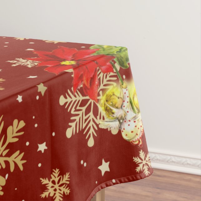 Christmas Dancing Baby Angels Red and Snowflakes Tablecloth (In Situ)