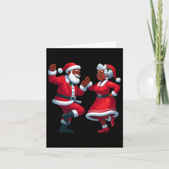 Christmas Dancing Black African American Santa Mrs Card (Front)