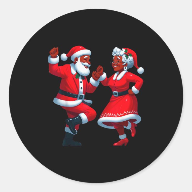 Christmas Dancing Black African American Santa Mrs Classic Round Sticker (Front)