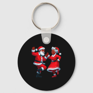 Christmas Dancing Black African American Santa Mrs Keychain