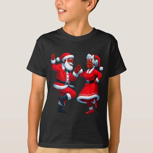 Christmas Dancing Black African American Santa Mrs T-Shirt (Front)