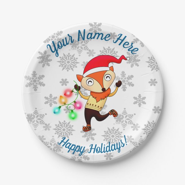 Christmas Dancing Fox Custom Paper Plates (Front)