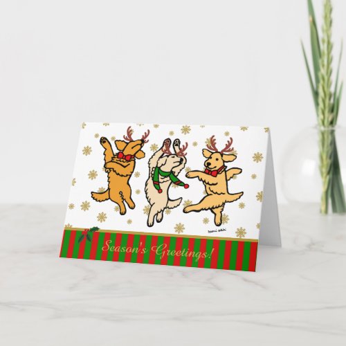 Christmas Dancing Golden Retrievers Holiday Card