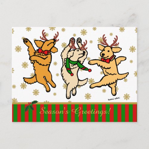 Christmas Dancing Golden Retrievers Holiday Postcard