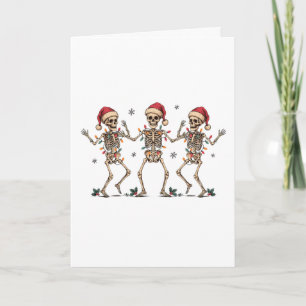 Christmas Dancing Skeletons Wearing Santa Hats Card