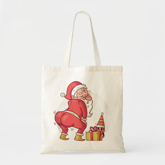 Christmas dancing twerking santa claus elf pajamas tote bag (Front)