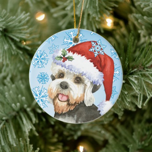 Christmas Dandie Dinmont Terrier Ceramic Ornament