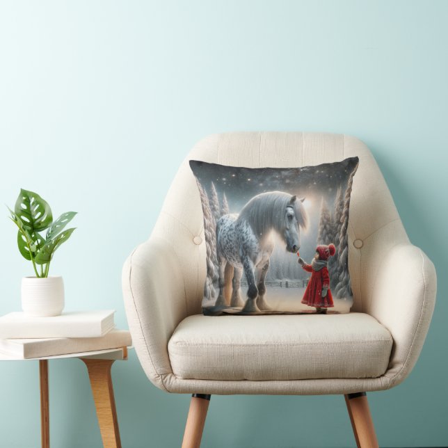 Christmas Dapple Gray Horse Throw Pillow (Chair)