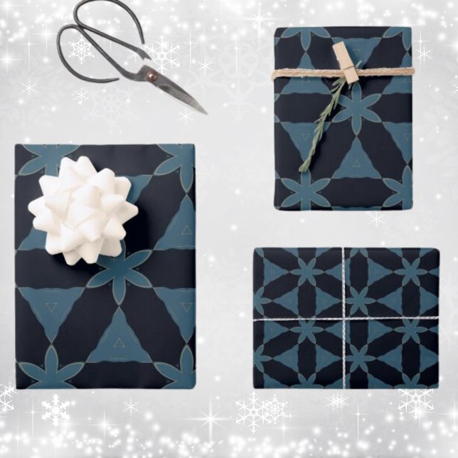 Christmas dark blue and gold geometric flower  wrapping paper sheets (Elegant blue wrapping paper in different sizes. With a touch of gold for that elegant touch.)