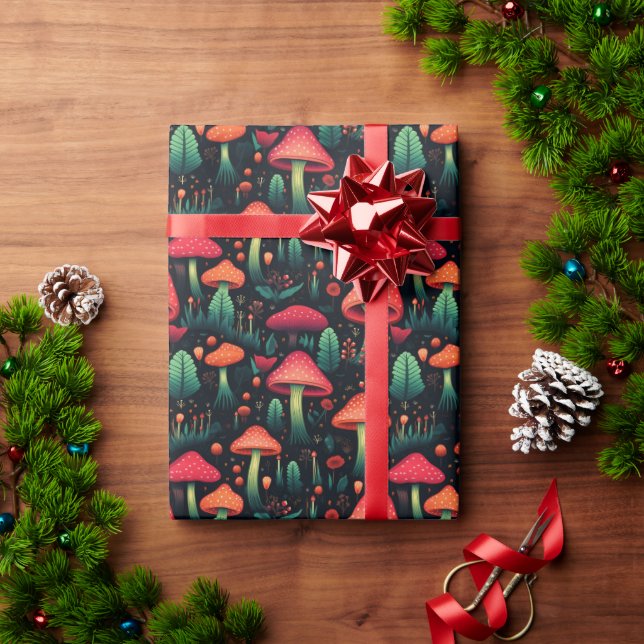 Christmas Dark Botanical Forest Mushroom  Wrapping Paper (Holiday Gift)