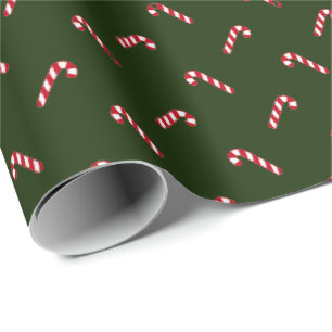 Christmas dark green red cute candy cane elegant wrapping paper
