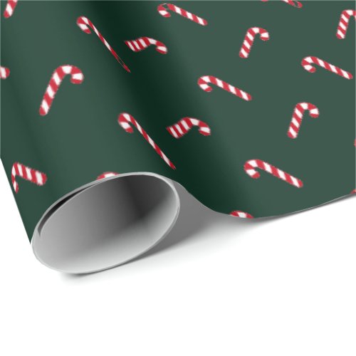Christmas dark green red cute candy cane pattern wrapping paper
