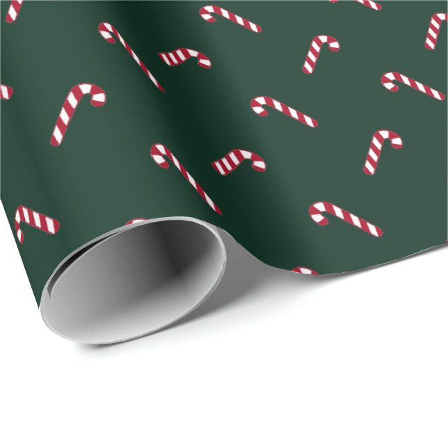 Christmas dark green red cute candy cane pattern wrapping paper (Roll Corner)