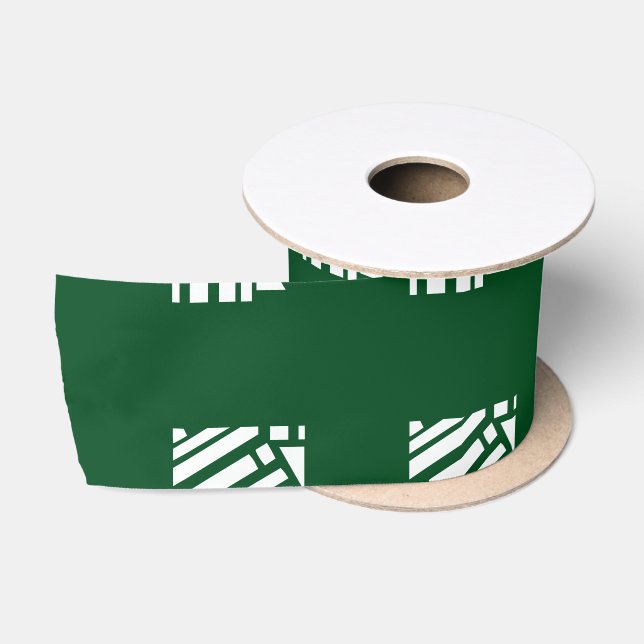 Christmas dark green white snowflakes snow stars satin ribbon (Spool)