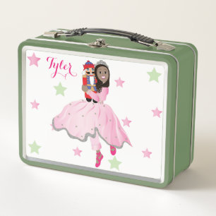 Christmas Dark Hair Nutcracker Ballerina Metal Lunch Box