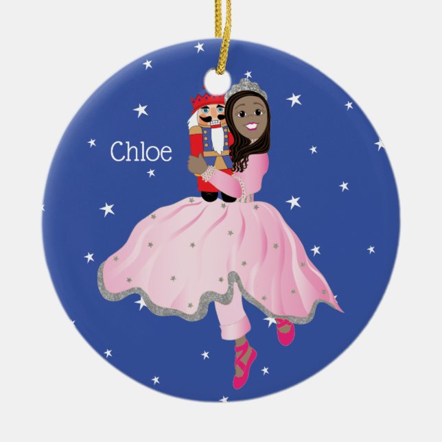Christmas Dark Haired Ballerina Clara Ceramic Ornament (Front)