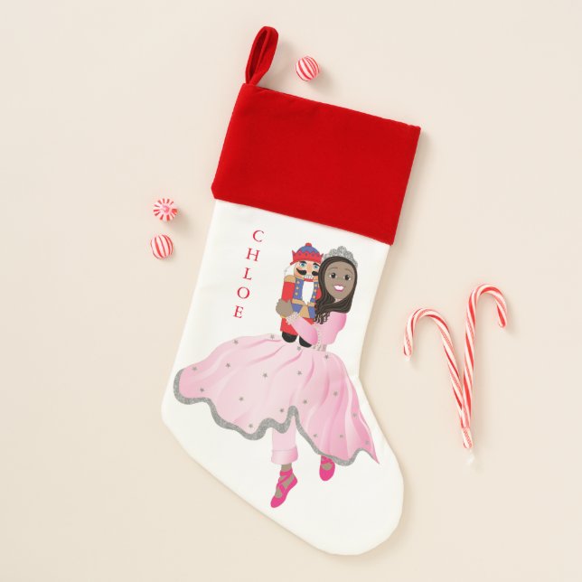 Christmas Dark Haired Ballerina Clara Christmas Stocking (Front)