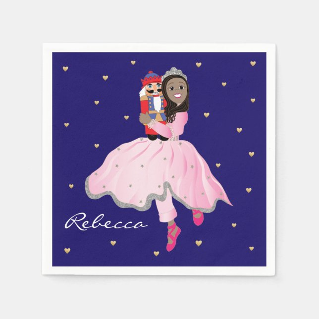 Christmas Dark Haired Ballerina Clara Paper Plate Napkins (Front)