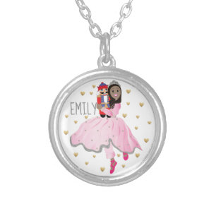 Christmas Dark Haired Ballerina Clara Silver Plated Necklace