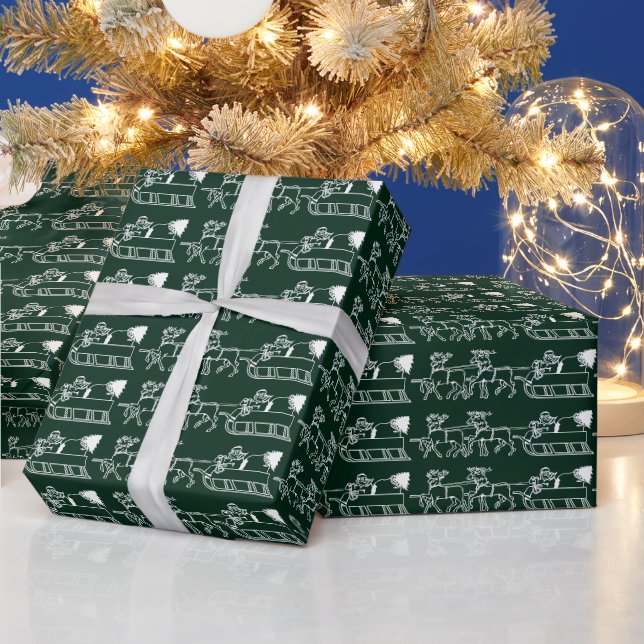 Christmas dark pine green Santa Reindeer cute Wrapping Paper (Holidays)
