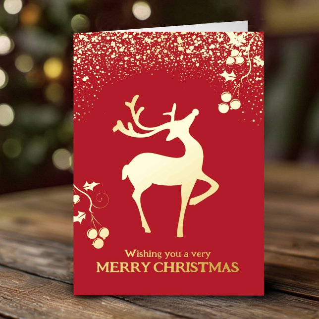 Christmas dashing reindeer red gold simple custom foil holiday card (Creator Uploaded)