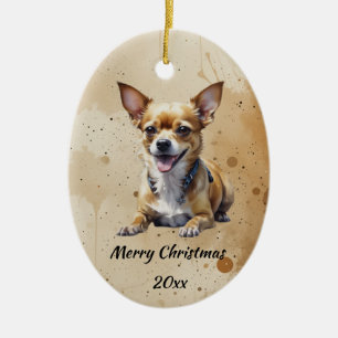 Christmas Dated Text Chihuahua, Pet Dog Animal Ceramic Ornament