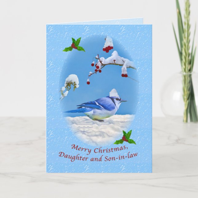 Christmas, Daughter and Son-in-law, Blue Bird and Holiday Card (Front)