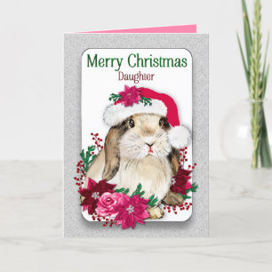 Christmas DAUGHTER Bunny Wearing Santas Hat Card