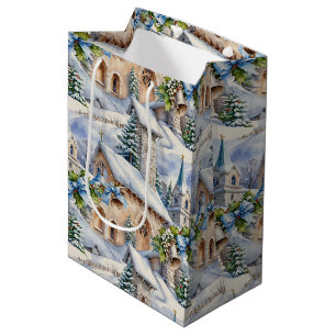 Christmas Day Country Church Medium Gift Bag