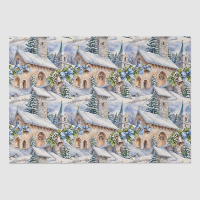 Christmas Day Country Church Tissue Paper (Front)