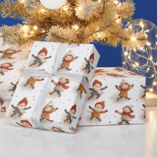 Christmas Day Happy Playful Kids Snow Wrapping Paper