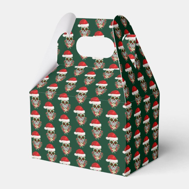 Christmas Day Of The Dead Sugar Skull Santa Hat Favor Boxes (Front Side)