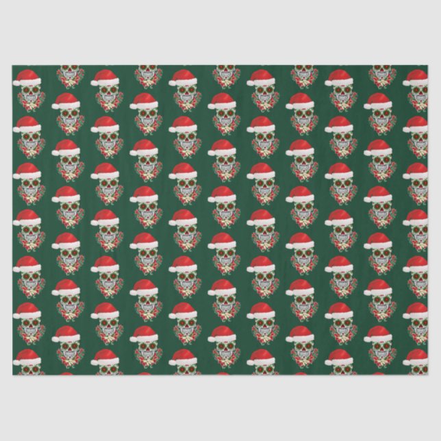 Christmas Day Of The Dead Sugar Skull Santa Hat Tissue Paper (Front)