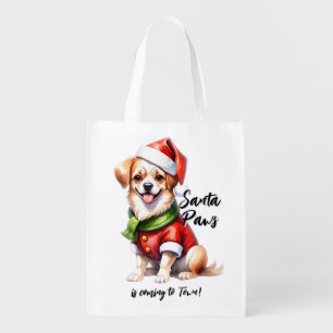 Christmas Day Puppy Wear Santa Claus Outfit Grocery Bag