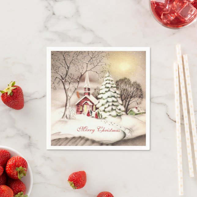 Christmas Day Vintage Victorian Country Church Napkins (Insitu)