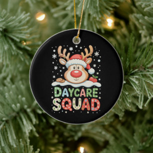 Christmas Daycare Reindeer Santa Hat Squad Xmas Ceramic Ornament