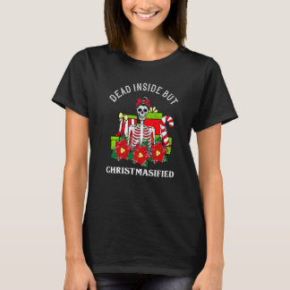 Christmas Dead Inside Skeleton Messy Bun T-Shirt