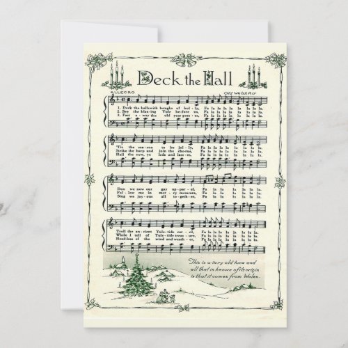 Christmas Deck the Hall Vintage Sheet Music Holiday Card