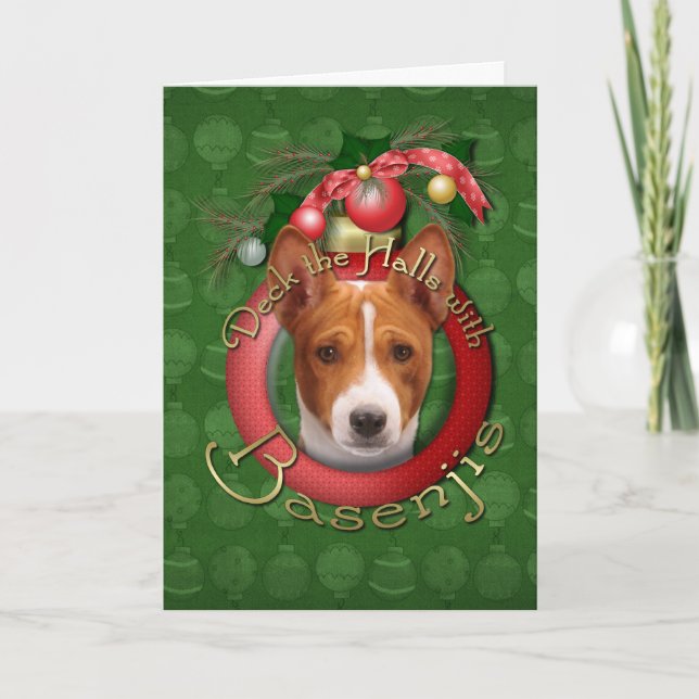 Christmas - Deck the Halls - Basenjis Holiday Card (Front)