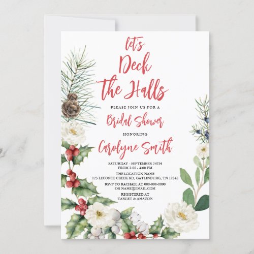 Christmas Deck the Halls Bridal Shower Invitation