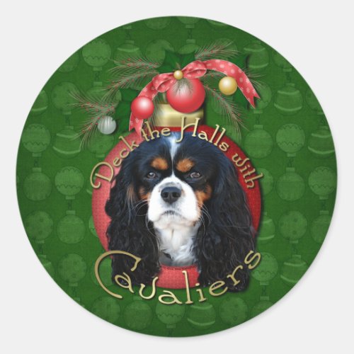 Christmas _ Deck the Halls _ Cavaliers _ Tri_Color Classic Round Sticker