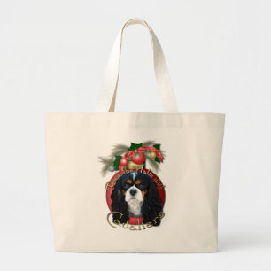 Christmas - Deck the Halls - Cavaliers - Tri-Color Large Tote Bag