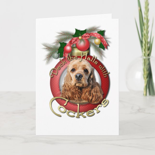 Christmas - Deck the Halls - Cockers Holiday Card (Front)