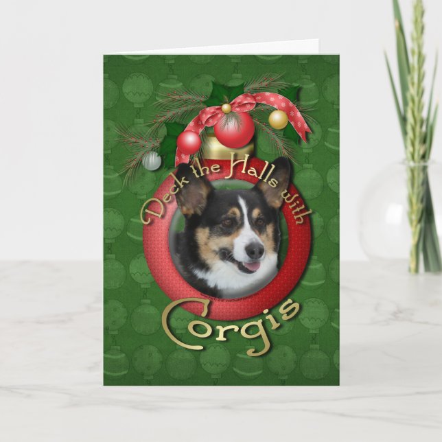 Christmas - Deck the Halls - Corgis Holiday Card (Front)