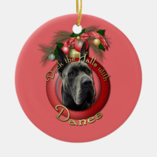 Christmas - Deck the Halls - Danes - Grey Ceramic Ornament