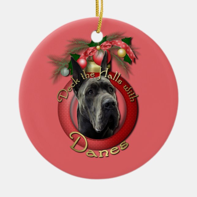 Christmas - Deck the Halls - Danes - Grey Ceramic Ornament (Front)