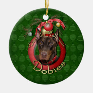 Christmas - Deck the Halls - Dobies - Rocky Ceramic Ornament