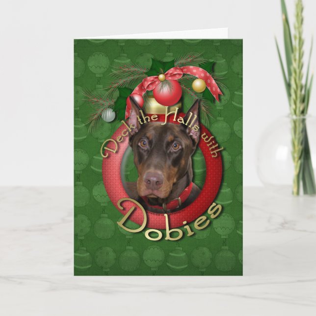 Christmas - Deck the Halls - Dobies - Rocky Holiday Card (Front)