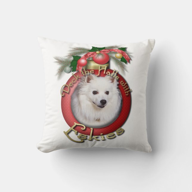 Christmas - Deck the Halls - Eskies Throw Pillow (Front)